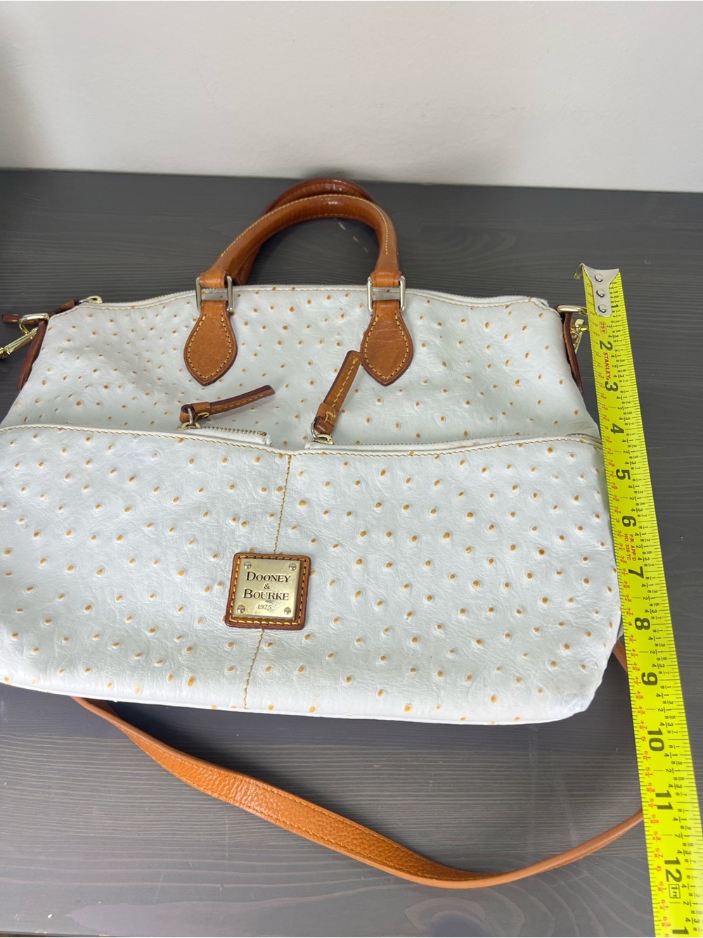 Dooney & Bourke White Ostrich Embossed Leather Satchel Tote Bag - Picture 14 of 16